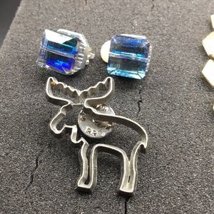 Vintage 1995 Ann Clark moose pin, earrings